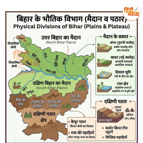 बिहार के भौतिक विभाग (मैदान व पठार) – Physical Divisions of Bihar (Plains & Plateau)